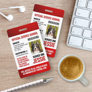 Badge Red Official Service Animal Custom Photo ID