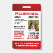 Badge Red Official Service Animal Custom Photo ID (Front)