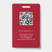 Badge Red Rose, ID photo de l'employé avec code QR, entr (Dos)