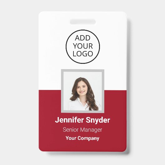 Badge Red Rose, ID photo de l'employé avec code QR, entr (Face)