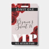 Badge Red Roses Rustic Chic Sweet 16 VIP Pass (Arrière)