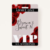 Badge Red Roses Rustic Chic Sweet 16 VIP Pass (Dos)
