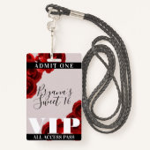 Badge Red Roses Rustic Chic Sweet 16 VIP Pass (Derrière avec lanière)