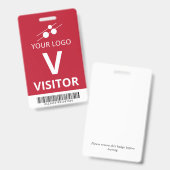 Badge Red White Ajouter votre logo Barre Code Visiteur (Avant & arrière)