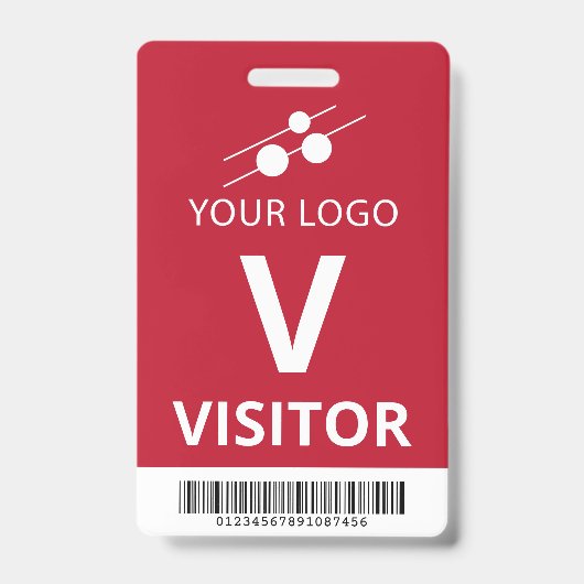 Badge Red White Ajouter votre logo Barre Code Visiteur (Avant)