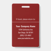 Badge Red White Personalized Employee ID Card (Arrière)