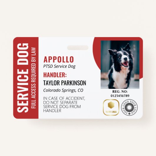 Badge Red White Service Chien 2 Logos et ID photo (Devant)