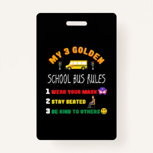 Badge Règles d'autobus scolaire pour les élèves Funky Sc