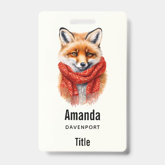 Badge Renard mignon avec une écharpe rouge Image d'autom (Avant)