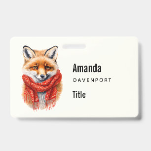 Badge Renard mignon dans une écharpe rouge Image d'affai