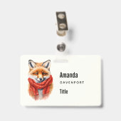 Badge Renard mignon dans une écharpe rouge Image d'affai (Arrière avec clip)