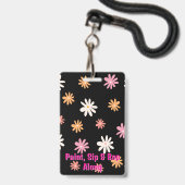 Badge Retro Black & Pink Daisy Hen Party VIP Pass (Arrière avec lanière)