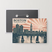 Badge Retro Boston voiliers Skyline Art Classic Boldd (Recto/Verso)