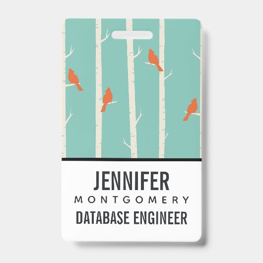 Badge Rétro Orange Birds on Birch Trees (Avant)