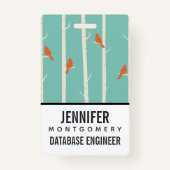 Badge Rétro Orange Birds on Birch Trees (Dos)