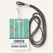 Badge Rétro Orange Birds on Birch Trees (Derrière avec lanière)