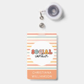 Badge Retro Social Worker coloré (Avant avec rétractable)