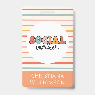 Badge Retro Social Worker coloré