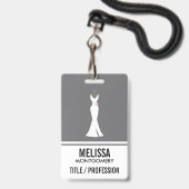 Badge Robe blanche élégante sur gris - Conception simple (Arrière avec lanière)