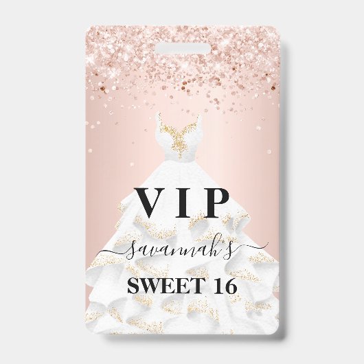 Badge Robe blanche rose Sweet 16 nom vip (Avant)