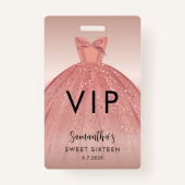 Badge Robe de script moderne Sweet 16 Anniversaire VIP (Devant)