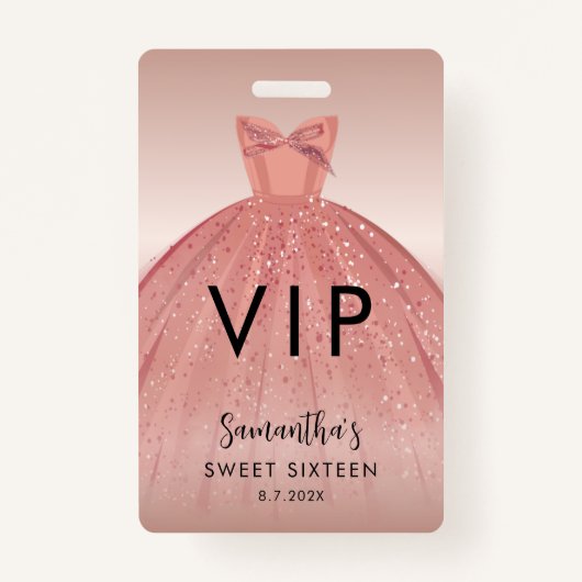 Badge Robe de script moderne Sweet 16 Anniversaire VIP (Devant)