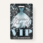 Badge Robe gris bleu étincelante Sweet 16 VIP Pass (Devant)