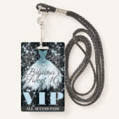 Badge Robe gris bleu étincelante Sweet 16 VIP Pass (Derrière avec lanière)