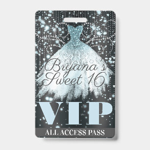 Badge Robe Pailletée Grise Bleue Passe VIP Sweet 16