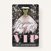 Badge Robe rose Gris Or Étincelle Douce 16 VIP Pass (Dos)