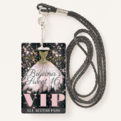 Badge Robe rose Gris Or Étincelle Douce 16 VIP Pass (Derrière avec lanière)