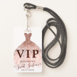 Badge Robe rose or Parties scintillant robe sucré 16 VIP<br><div class="desc">Robe rose rose vif Parties scintillant or étincelante Aquarelle Robe douce 16 VIP Anniversaire Badge</div>