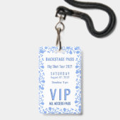 Badge Romantique Soft Plutôt Bleu Floral VIP Pass  (Face avec cordon)