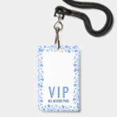 Badge Romantique Soft Plutôt Bleu Floral VIP Pass  (Dos avec cordon)
