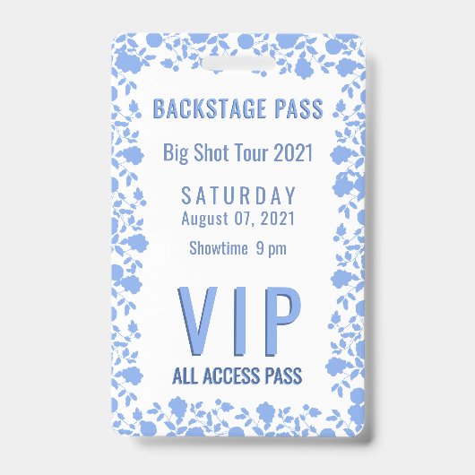 Badge Romantique Soft Plutôt Bleu Floral VIP Pass  (Face)