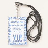 Badge Romantique Soft Plutôt Bleu Floral VIP Pass (Devant avec lanière)