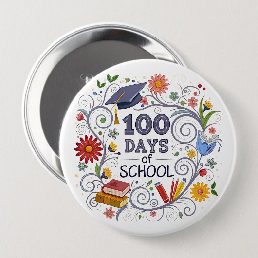 Badge Rond 10 Cm "100 Days of School" Button (Devant & derrière)