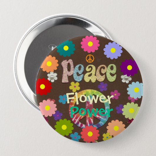 Badge Rond 10 Cm 1960s Flower Power (Devant & derrière)