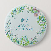 Badge Rond 10 Cm #1 Maman - Fleurs d'aquarelle bleu et violet (Devant)