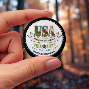 Badge Rond 10 Cm 250 Ans d'Élégante Frontière Étoilée Patriotique