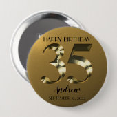 Badge Rond 10 Cm 35e anniversaire d'or métallique (Devant & derrière)