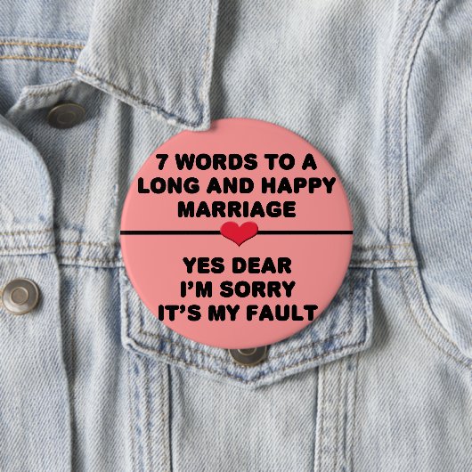 Badge Rond 10 Cm 7 Mots Pour Un Mariage Long Et Heureux (En situation)