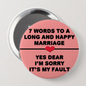 Badge Rond 10 Cm 7 Mots Pour Un Mariage Long Et Heureux (Devant & derrière)
