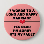 Badge Rond 10 Cm 7 Mots Pour Un Mariage Long Et Heureux (Devant)