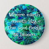 Badge Rond 10 Cm Abstract Floral Teal Blue Green Personalized (Devant)