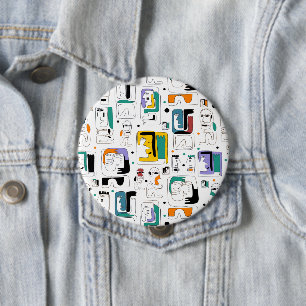 Badge Rond 10 Cm Abstrait maya anciens visages motif 1