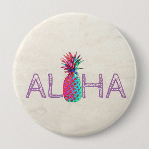 Badge Rond 10 Cm Adorable Aloha Hawaiian Pineapple
