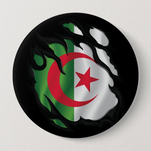 Badge Rond 10 Cm Algérie - Drapeau déchiré (Devant)