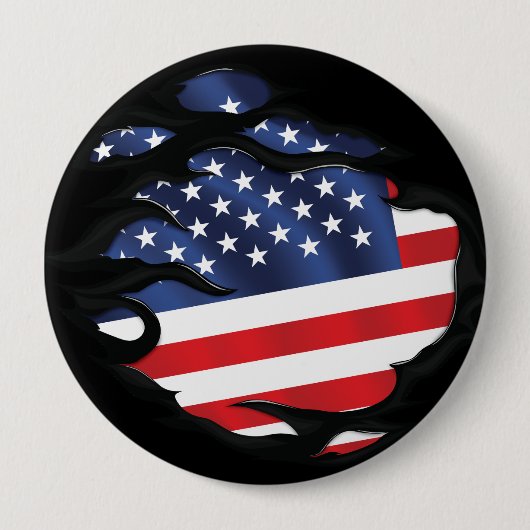 Badge Rond 10 Cm Amérique déchiré le drapeau (Devant)