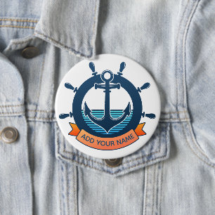 Badge Rond 10 Cm Ancre nautique personnalisée et vacances pour amat